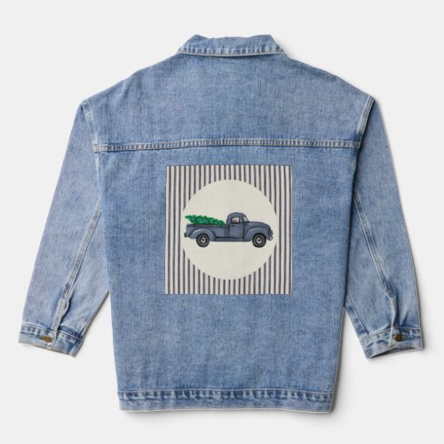 Vintage Blue Christmas Tree Truck Denim Jacket