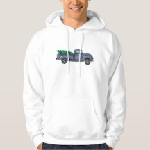 Vintage Blue Christmas Tree Truck Hoodie