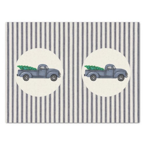 Vintage Blue Christmas Tree Truck Tissue Paper