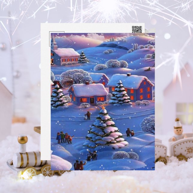 Vintage Blue Christmas Winter Wonderland Snow Postcard (Creator Uploaded)