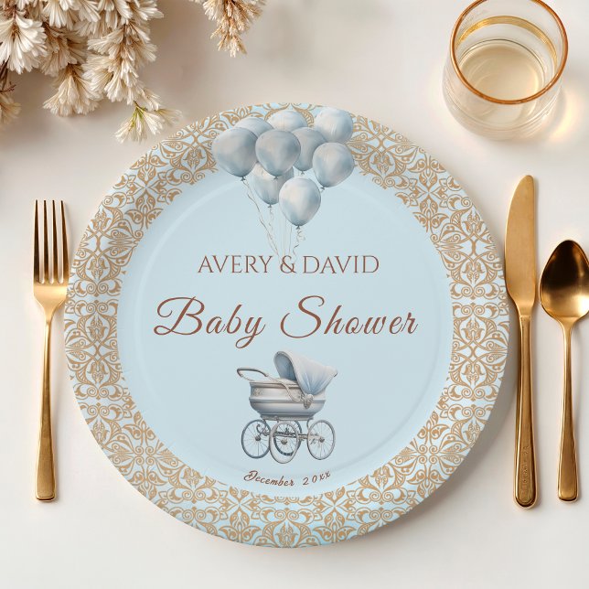 Vintage Blue Classic Baby Boy Paper Plates (Creator Uploaded)