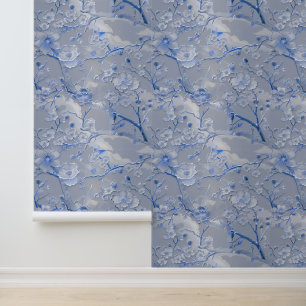 Vintage blue cloisonne floral wallpaper 