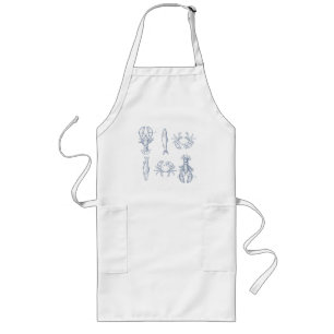 Vintage Blue Coastal Seafood Sketches – Lobster, Long Apron