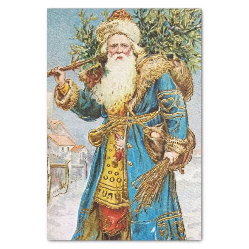 Vintage Blue Coat Santa Claus with Christmas Tree Tissue Paper