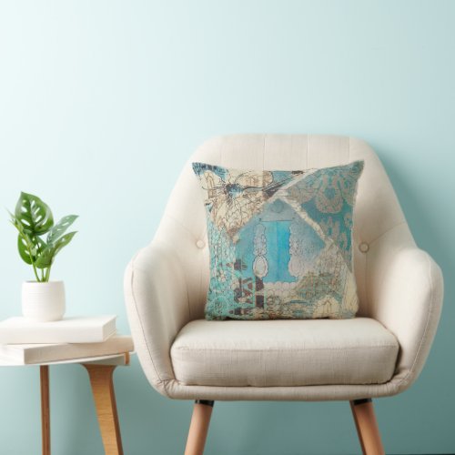 Vintage Blue Collage Throw Pillow Cushions