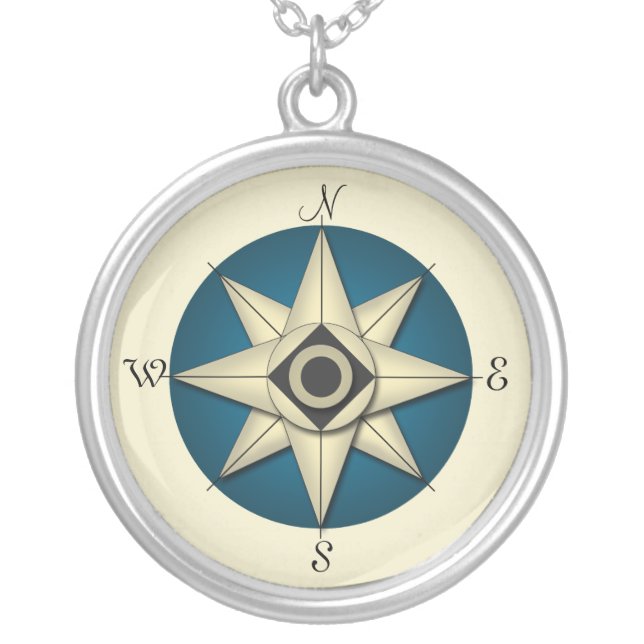 Vintage Blue Compass Gold Necklace (Front)