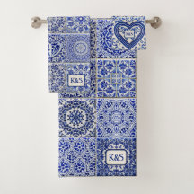 Vintage Blue Country Cottage Tiles with initials B