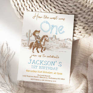 Vintage Blue Cowboy How West Was One 1st Birthday Invitation