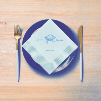 Vintage  blue  crab  -blue  wedding napkins