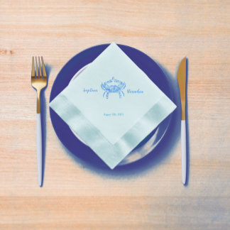 Vintage  blue  crab  -blue  wedding napkins