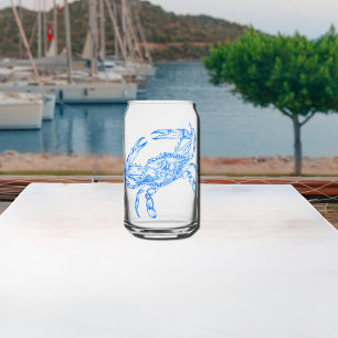 Vintage blue crab can glass