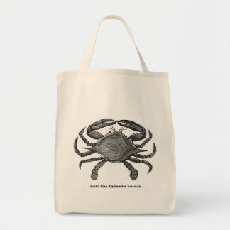 Vintage Blue Crab Canvas Tote