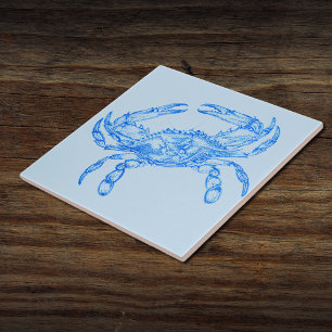 Vintage blue crab ceramic tile