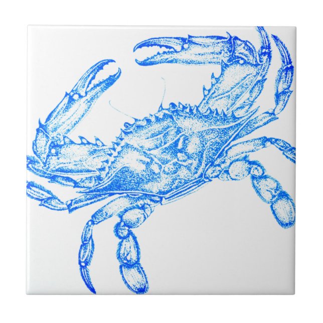 Vintage  blue  crab ceramic tile (Front)