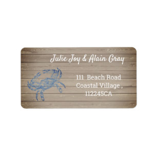 Vintage blue crab in wood look label
