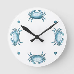 Vintage Blue Crab Nautical Wildlife and Seafood Round Clock