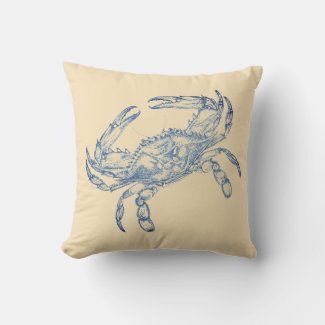 Vintage  blue  crab no2   throw pillow
