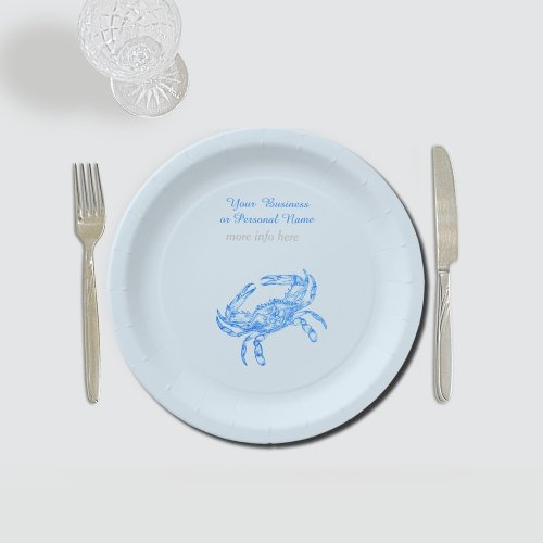 Vintage  blue  crab personalized  paper plates