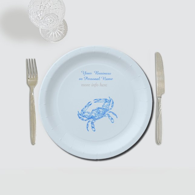 Vintage  blue  crab personalized  paper plates (Creator Uploaded)