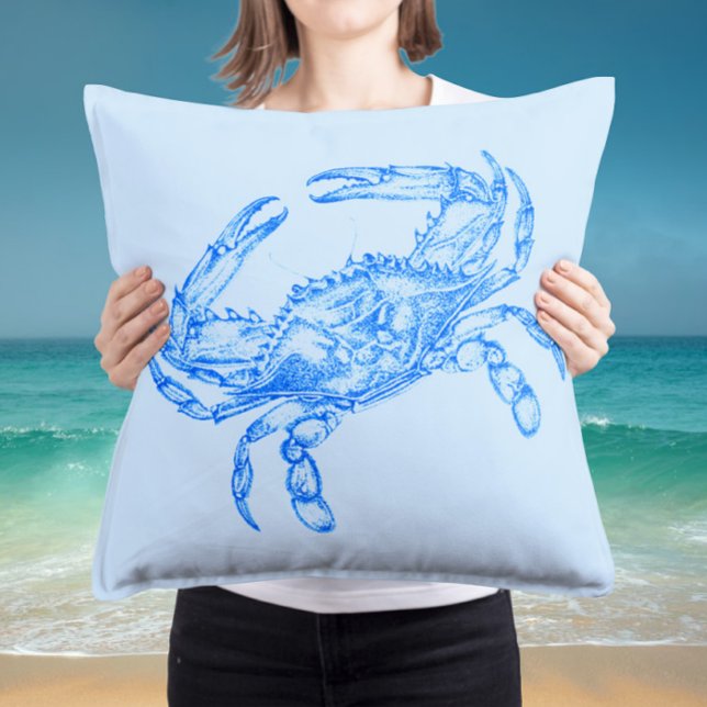 Vintage  blue  crab   throw pillow (Creator Uploaded)