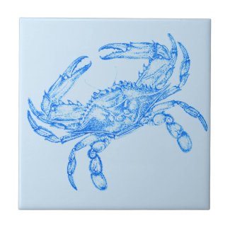 Vintage  blue  crab trinket trays ceramic tile