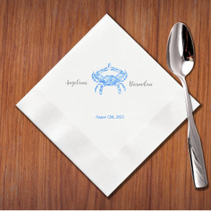 Vintage blue crab wedding napkins
