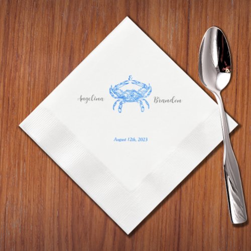 Vintage  blue  crab  wedding napkins