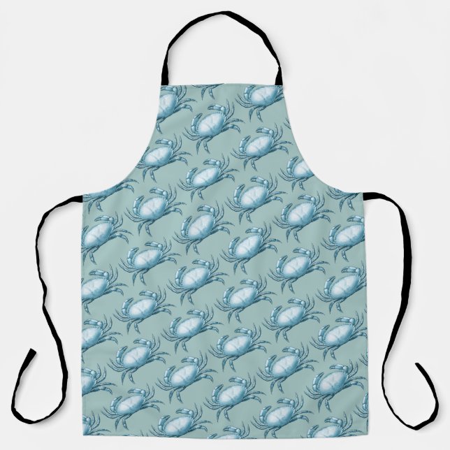 Vintage Blue Crab Whimsical Crabby Pattern  Apron (Front)
