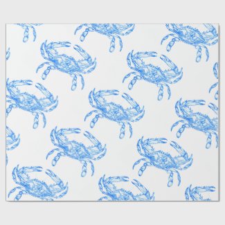 Vintage  blue  crab wrapping paper