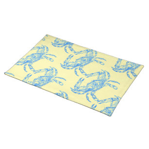vintage blue crabs in cream cloth placemat