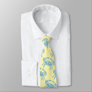 vintage blue crabs in cream neck tie