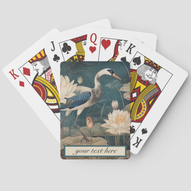 Vintage Blue Crane Botanical Art Playing Cards (Back)