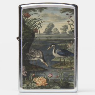 Vintage Blue Crane Watercolor Nature Art Zippo Lighter