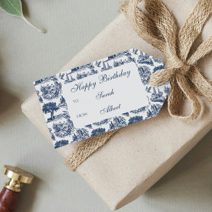 Vintage Blue Cream Contry Life Toile Birthday Gift Tags