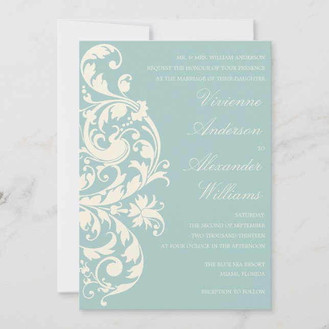 VINTAGE BLUE & CREAM FLOURISH | WEDDING INVITATION (Front)