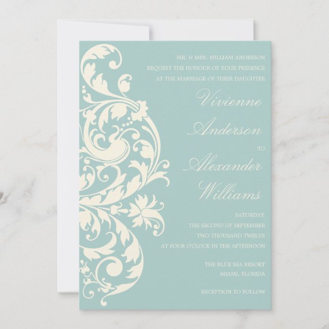 VINTAGE BLUE & CREAM FLOURISH | WEDDING INVITATION (Front)