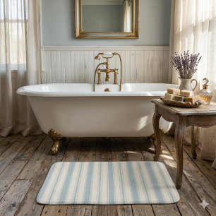 Vintage Blue & Cream Striped French Country Bath Mat