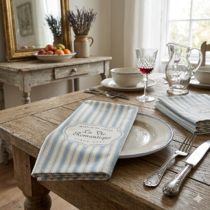 Vintage Blue & Cream Striped French Country Cloth Napkin