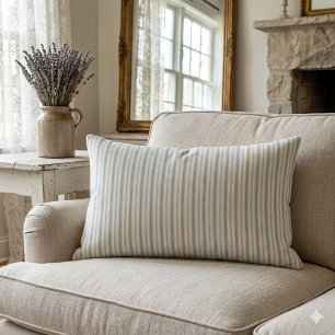Vintage Blue & Cream Striped French Country Lumbar Pillow