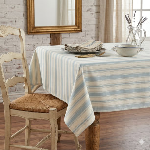 Vintage Blue & Cream Striped French Country Tablecloth