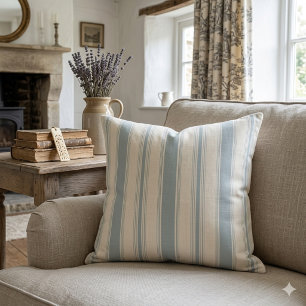 Vintage Blue & Cream Striped French Country Throw Pillow