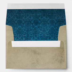 Vintage Blue Damask Antique Linen A7 Envelope