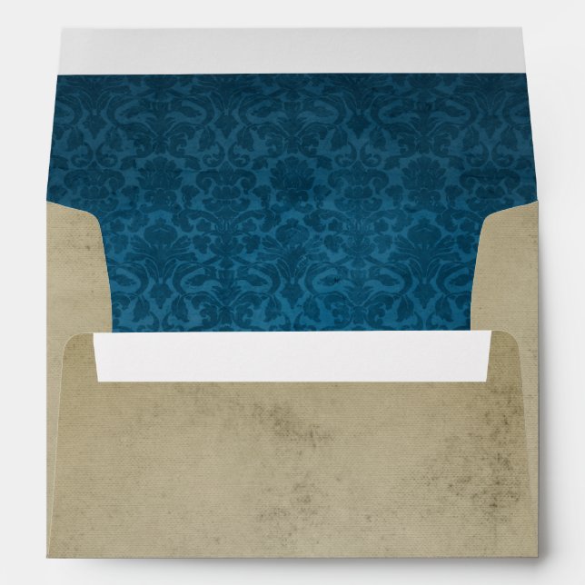 Vintage Blue Damask Antique Linen A7 Envelope (Back (Bottom))