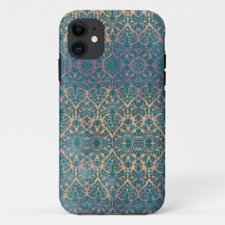 Vintage Blue Damask Floral Grunge iPhone Case