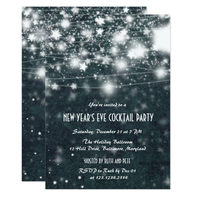 Vintage Blue Damask New Year's Eve Party Stars Invitation