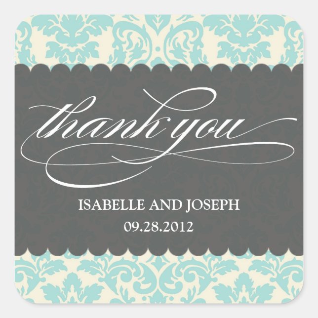 VINTAGE  BLUE DAMASK SCRIPT | WEDDING FAVOR LABELS (Front)