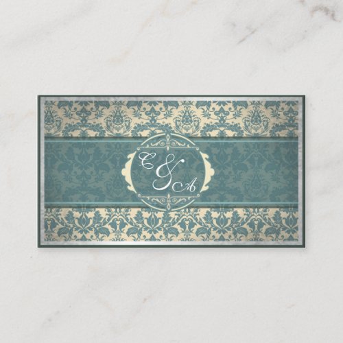 Vintage Blue Damask Wedding place card Business Card Templates