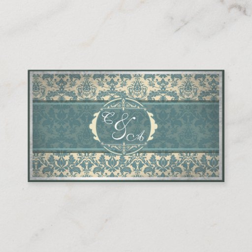 Customizable Vintage Blue Damask Wedding place card Business Card Templates