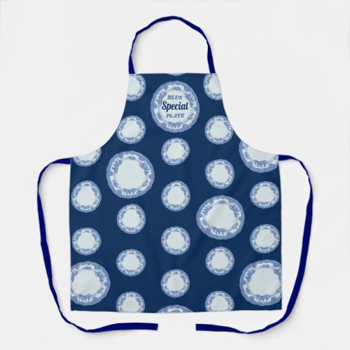 Vintage blue dinner plates personalized cooking apron