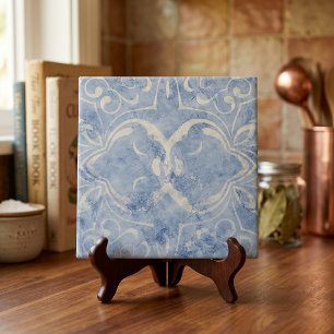 Vintage Blue Distressed Whitewashed Marble-Look Ceramic Tile